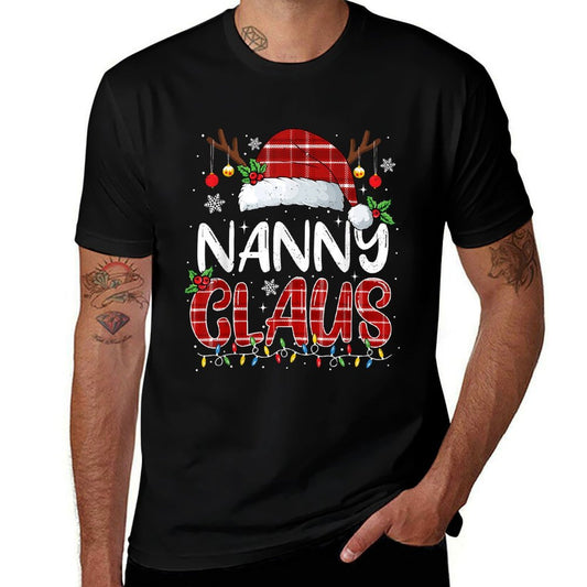 Nanny Claus Christmas Lights Pajama Family Matching  Fade-proof Color T-Shirt