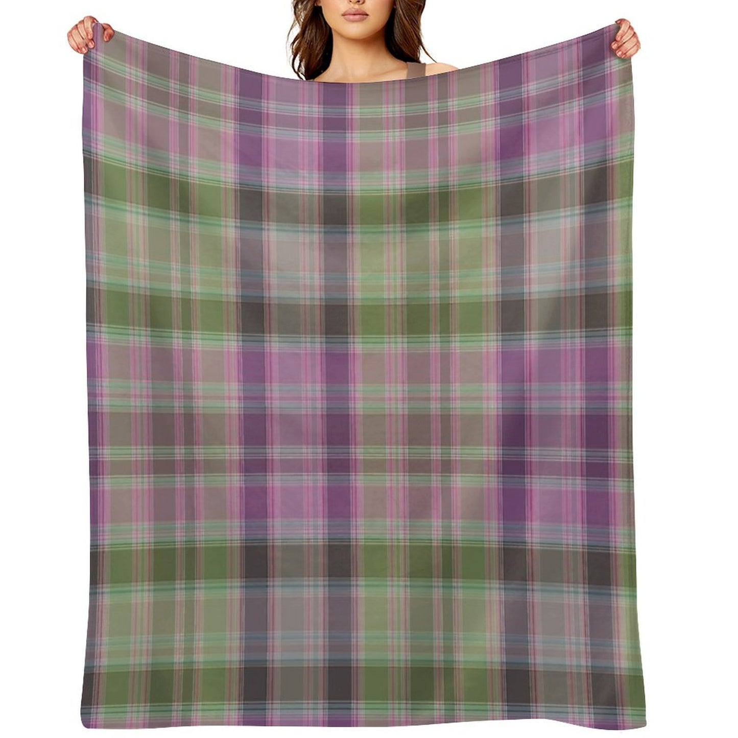 Green And Lilac Tartan Plaid. Throw Blanket