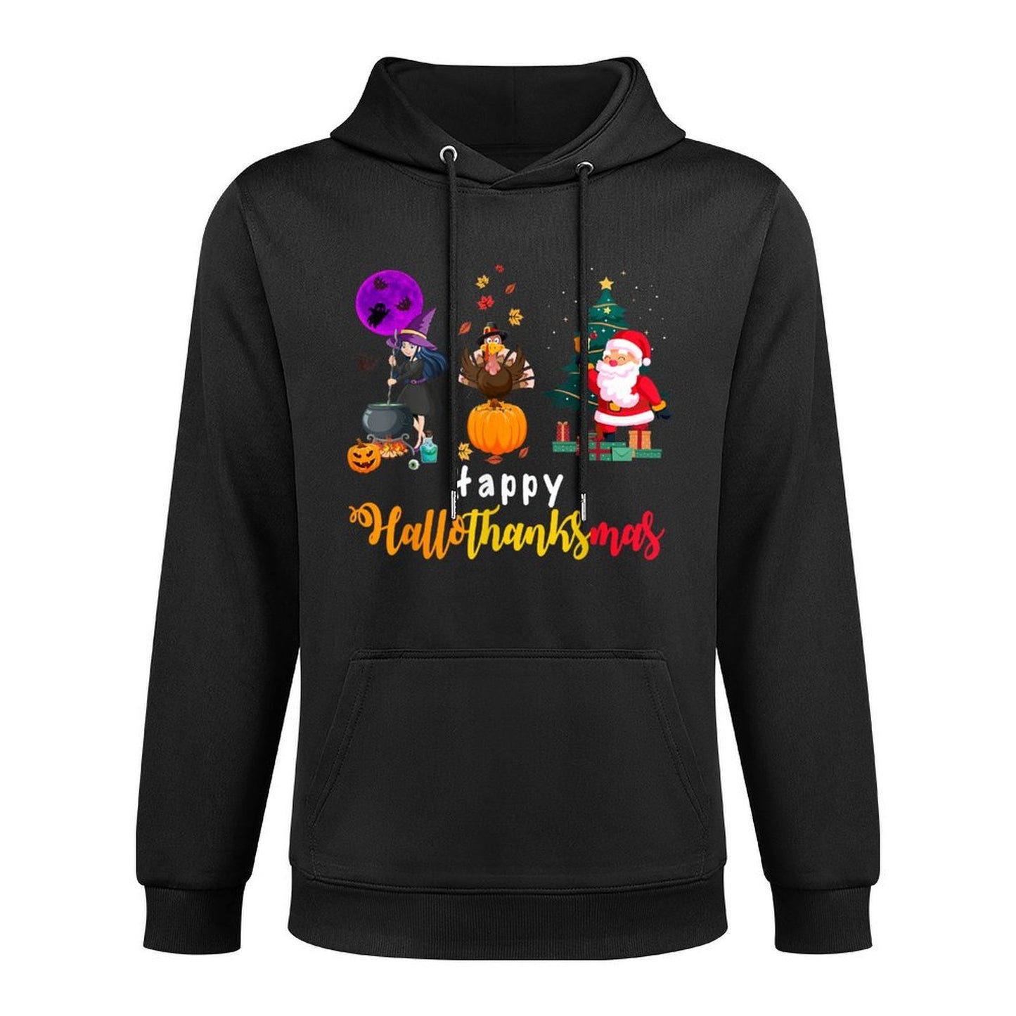 Happy Hallothanksmas Halloween Thanksgiving Merry Christmas Easy Care Hoodie