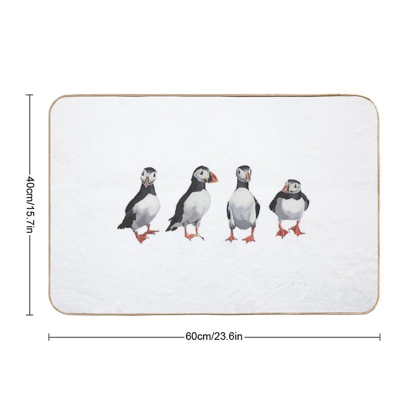 4 Puffins in A Line  Easy To Clean Bath Mat