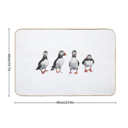 4 Puffins in A Line  Easy To Clean Bath Mat