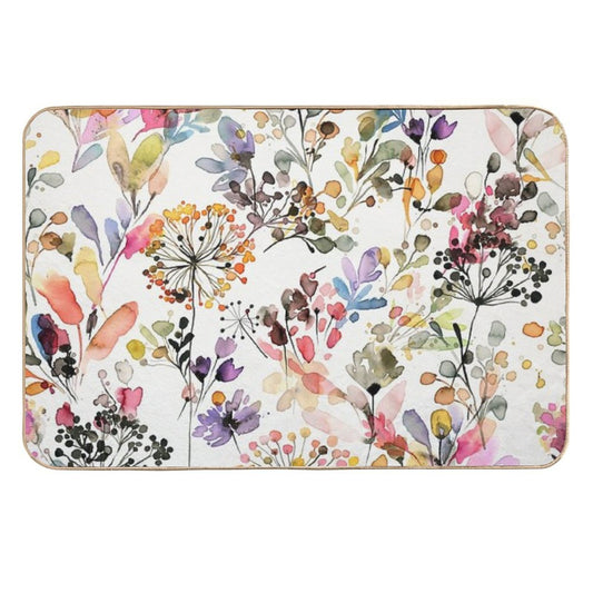 Wild Flowers And Plants Watercolor - Wild Nature Botanical Print  Fade-Resistant Bath Mat