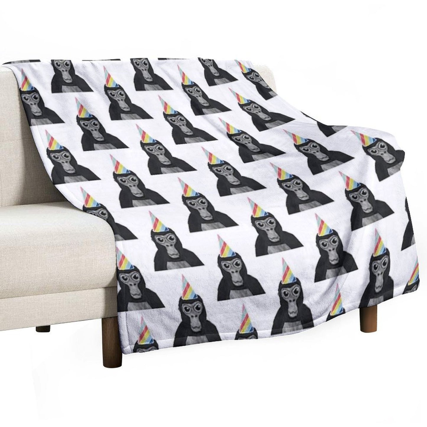 Gorilla Tag Monkey with Birthday Hat Throw Blanket