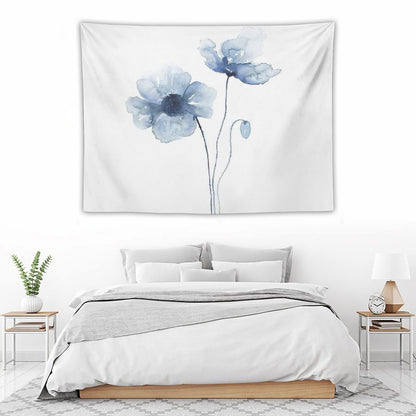 Blue Watercolor Poppies Tapestry
