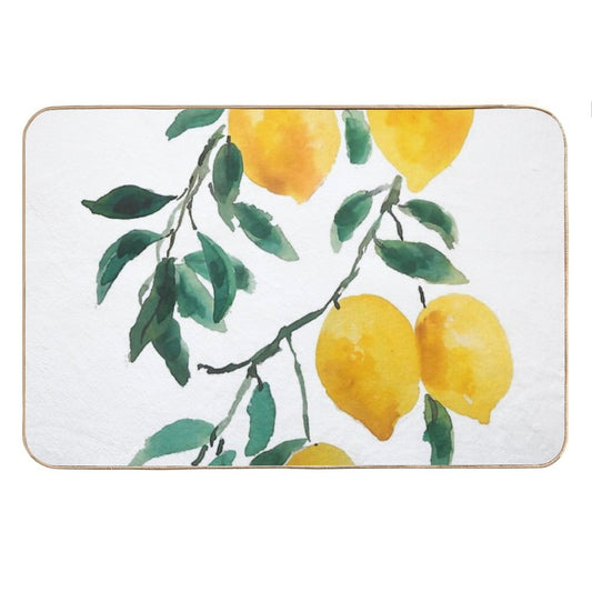 Hand Painted Yellow Lemon Watercolor Bath Mat