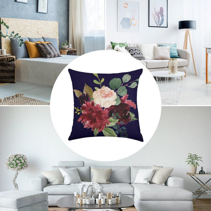 Navy, Burgundy And Blush Floral Art with Eucalyptus Linen Throw Pillow Cover