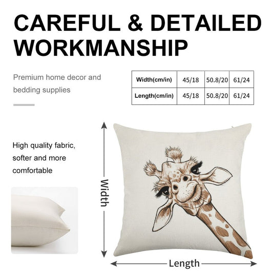 Sketch Giraffe Art Linen Throw Pillow Cover
