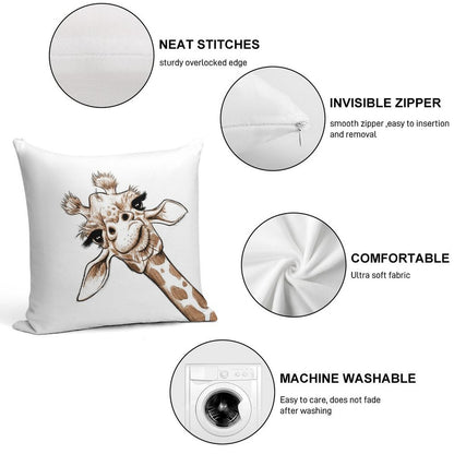 Sketch Giraffe Art Soft Washable Throw Pillow