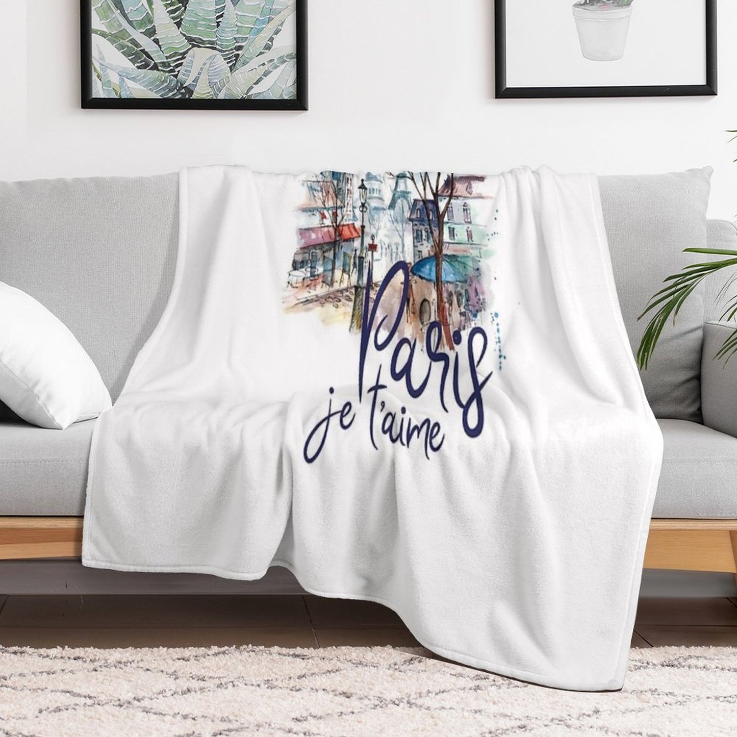Paris Je T'aime Watercolor Calligraphy Art - France Souvenir Gifts Throw Blanket