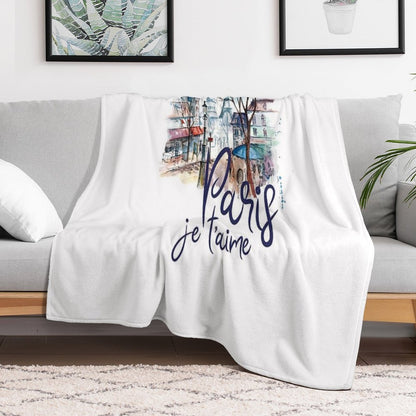 Paris Je T'aime Watercolor Calligraphy Art - France Souvenir Gifts Throw Blanket