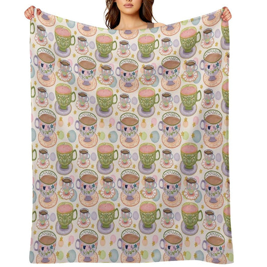 Fancy A Cup of Tea Watercolour Pattern Throw Blanket