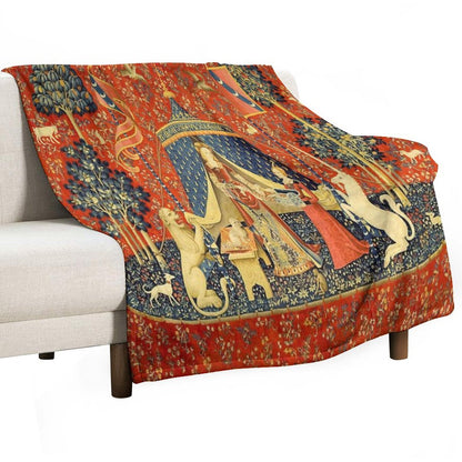 Lady And The Unicorn Medieval Tapestry Throw Blanket