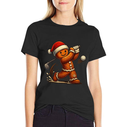 Gingerbread Man Playing Golf Funny Christmass Mens Boys  Durable T-Shirt