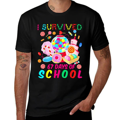 I Survived 67 Days of School Candy Funny 67 Teacher Student  Slim-fit Cut T-Shirt
