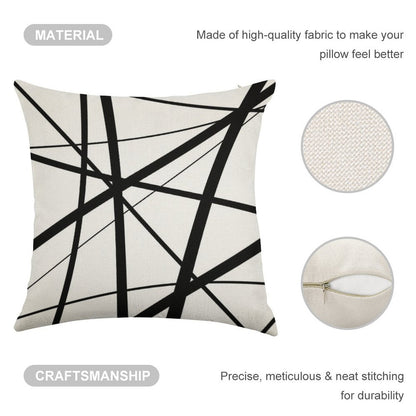 Black And White Geometric Lines Linen Throw Pillow Cover