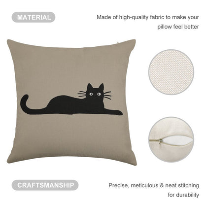 Black Cat Linen Throw Pillow Cover