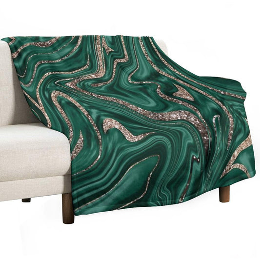 Emerald Green Black Gold Glam Marble #1 (Photo of Glitter Only - Not Reflective) Throw Blanket