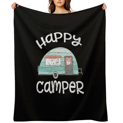 Happy Camper Retro Trailer RV Caravan Camping Throw Blanket