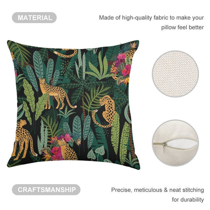 Tropical Cheetah Print Linen Throw Pillow Cover