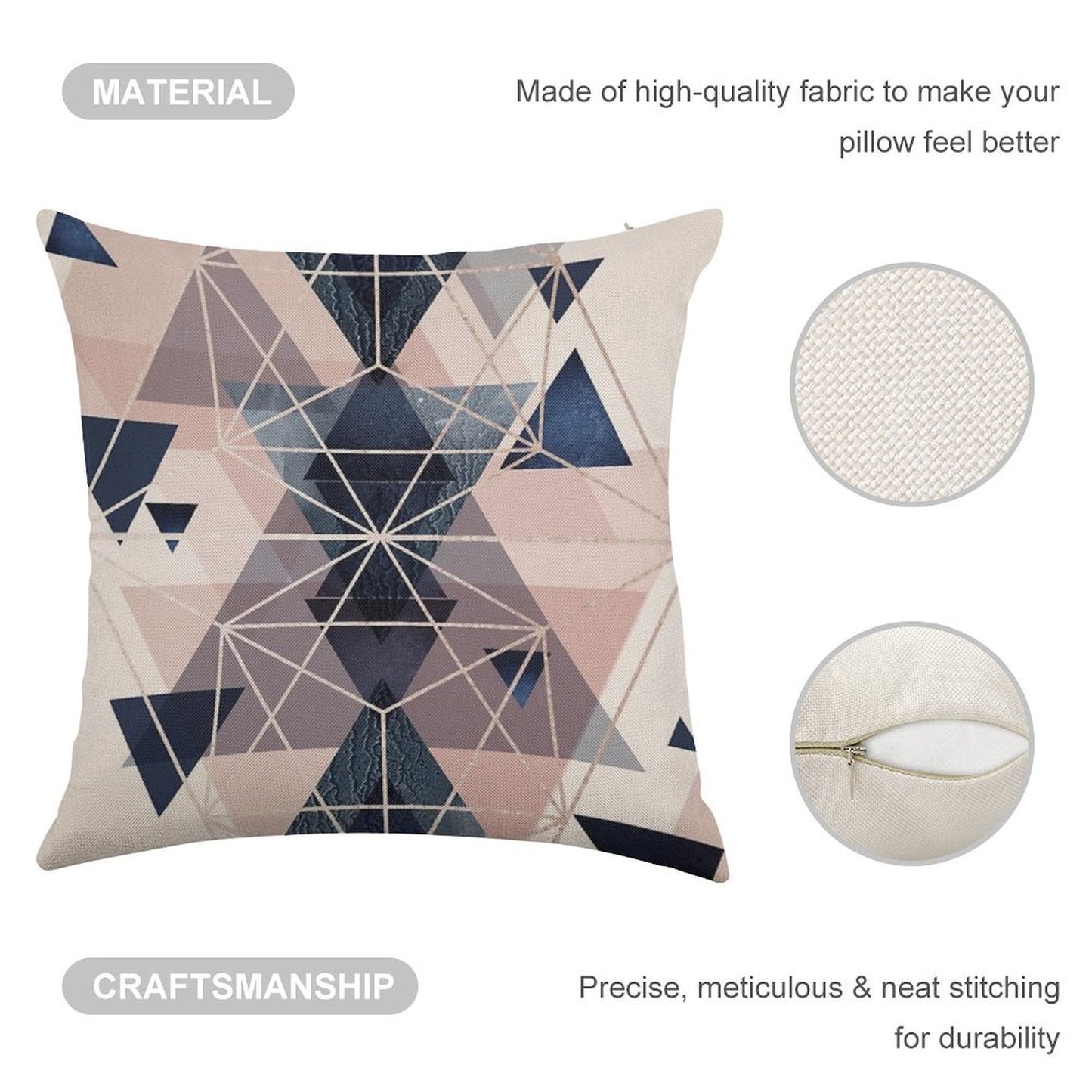 Blush Navy Geometric Linen Throw Pillow Cover