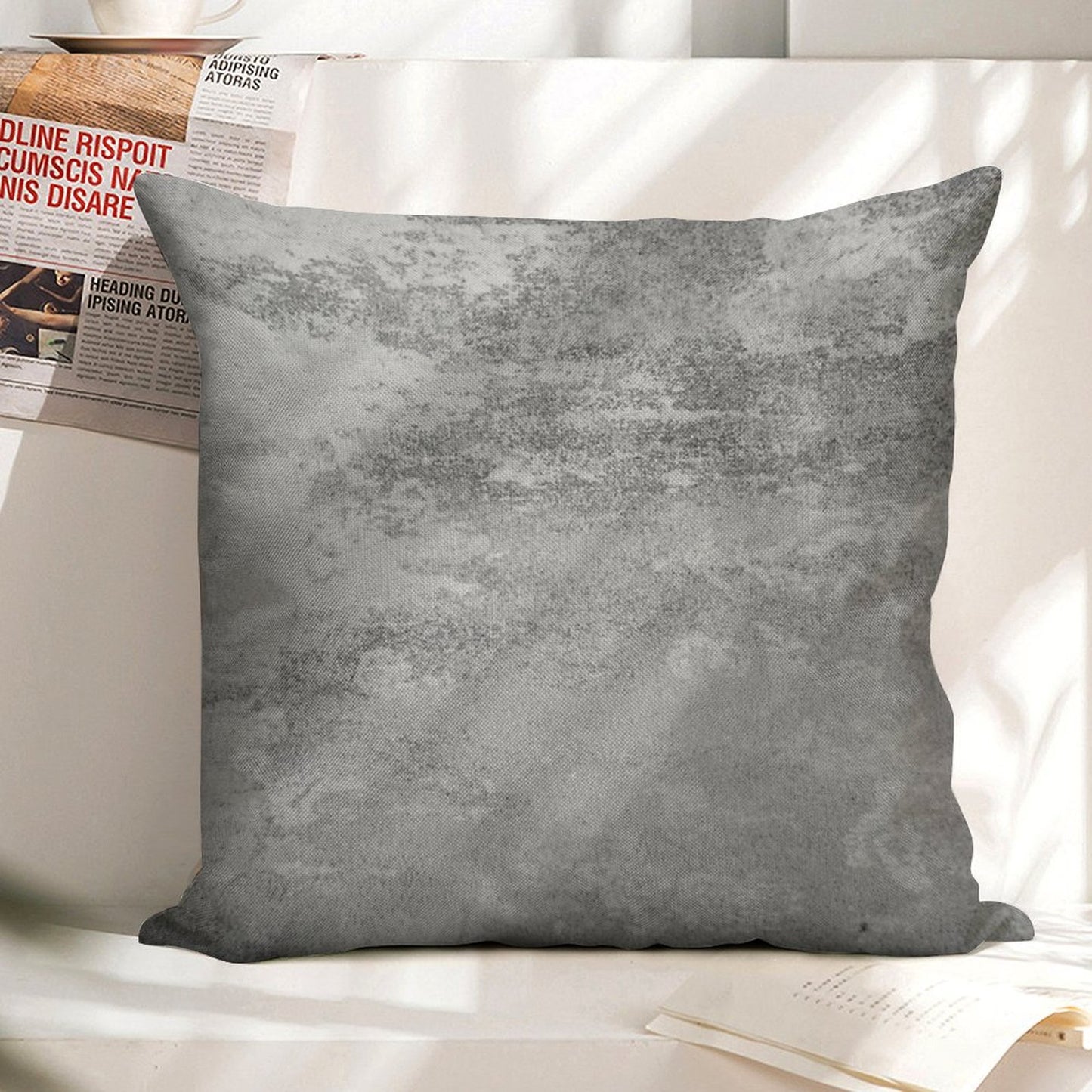 Concrete Texture Solid Grey Gray Colour Linen Throw Pillow Cover