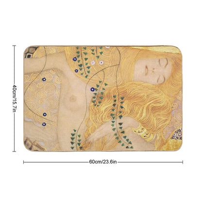 Water Serpent I by Gustav Klimt  -Gold Mermaid Art Nouveau Symbolism Bath Mat
