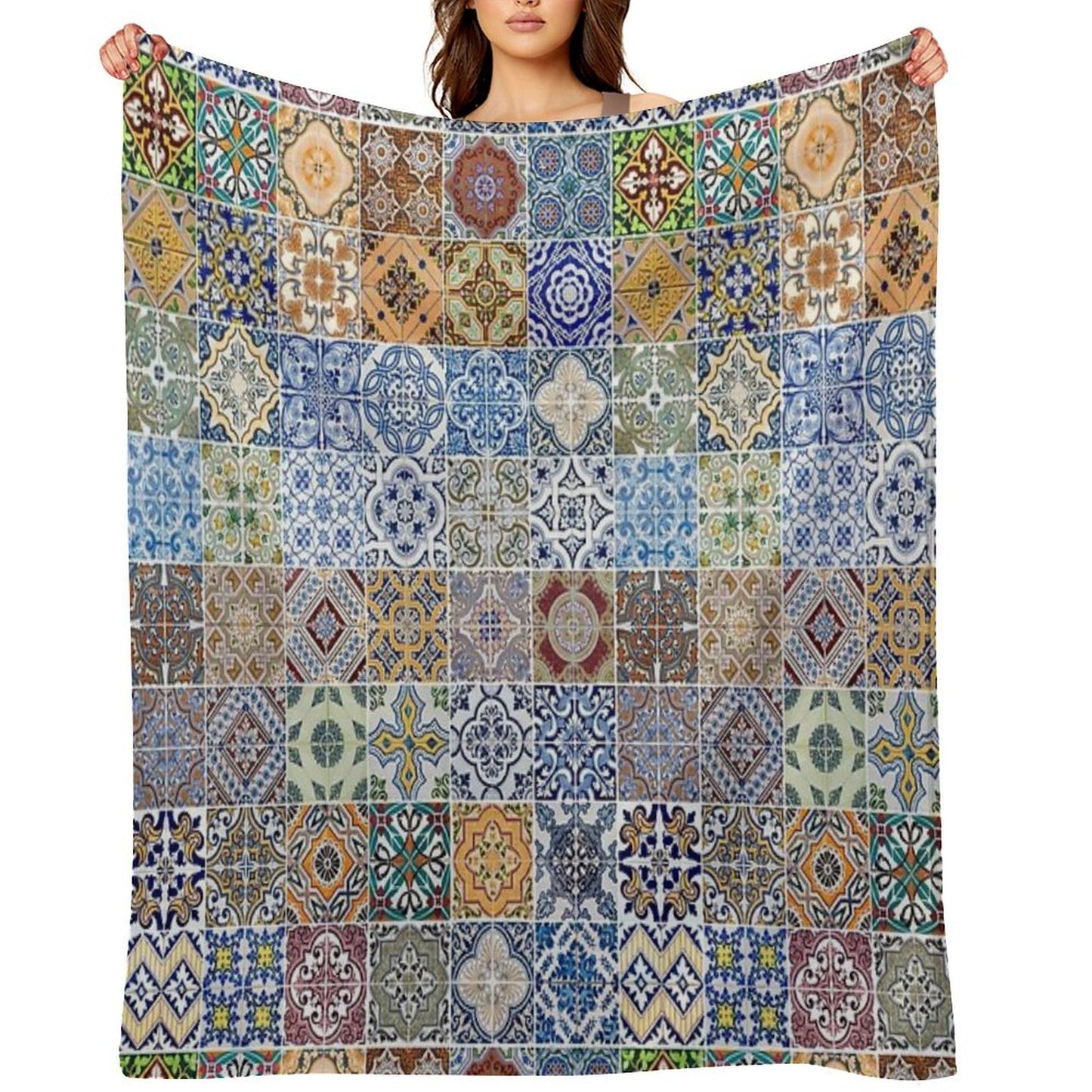 Set of 48 Ceramic Tiles Patterns Throw Blanket