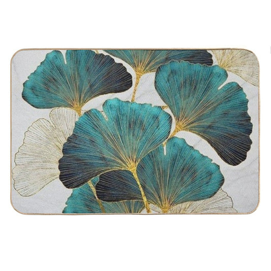 Golden Turquoise Roses Bath Mat