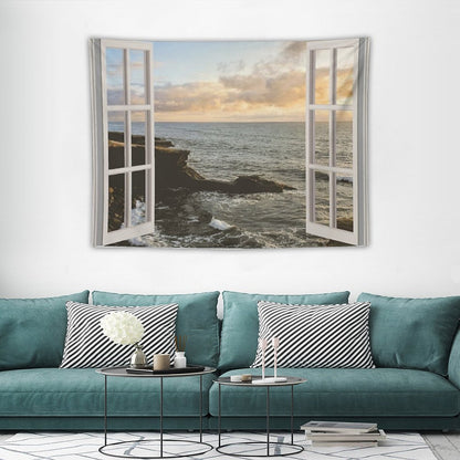 San Diego Window View Sunset Tapestry Tapestry