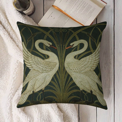 Art Deco - Swan, Rush, And Iris Linen Throw Pillow Cover