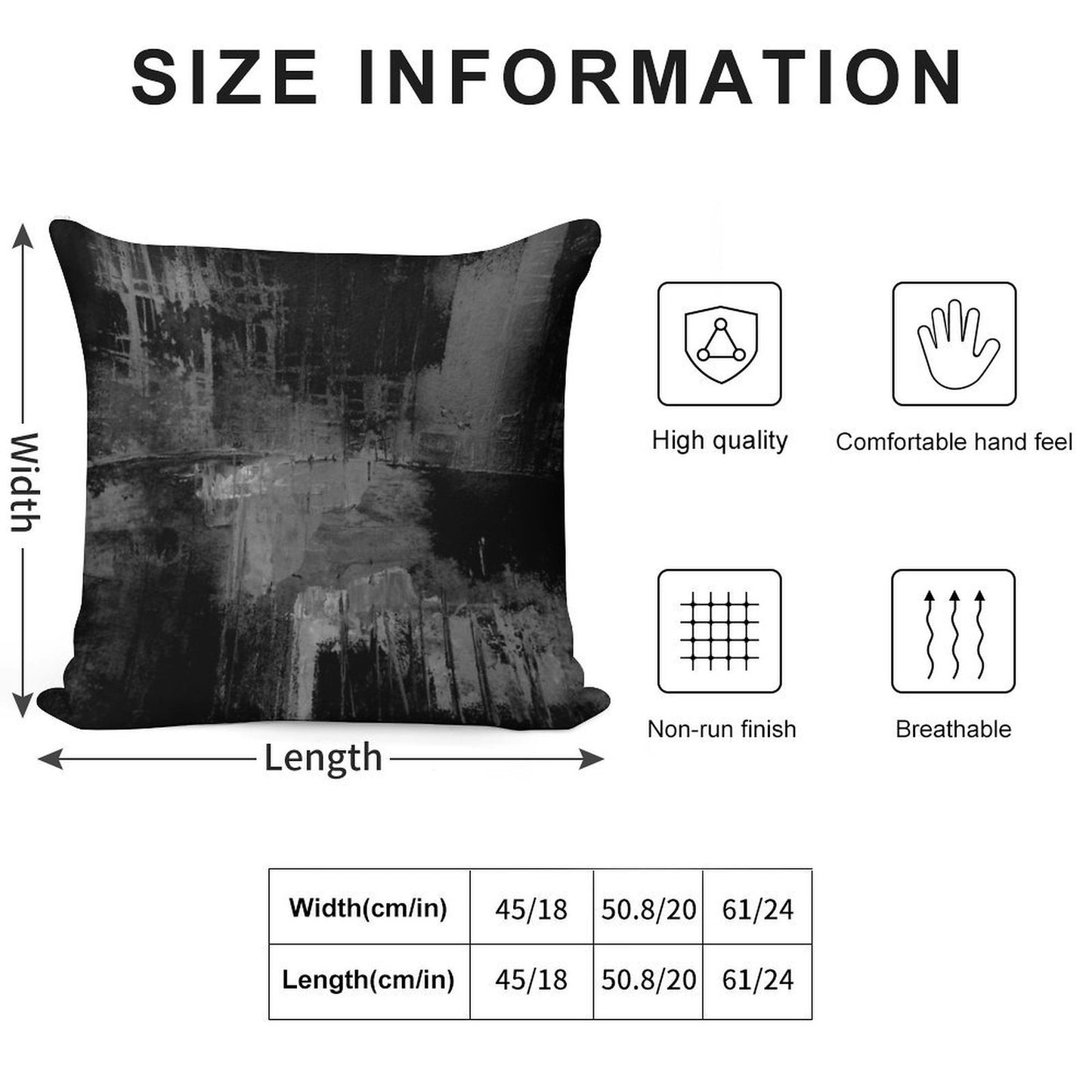 Black Gray Abstract Soft Luxury Feel Throw Pillow