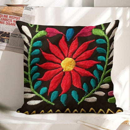 Spanish Flowers Linen Throw Pillow Cover