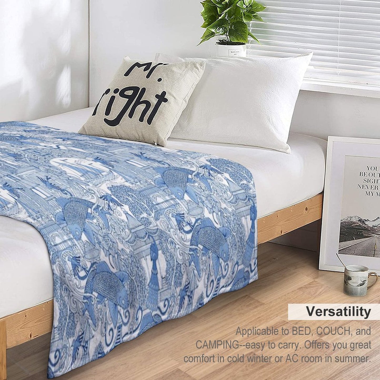 Chinoiserie Toile Blue Throw Blanket