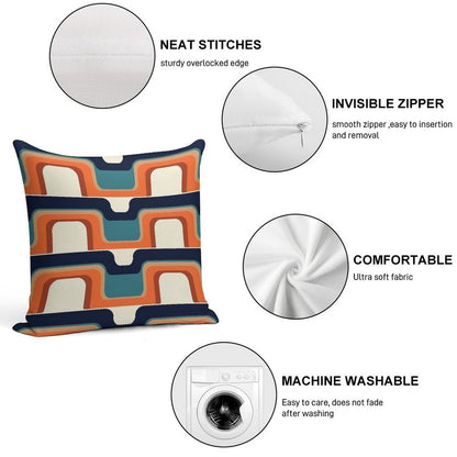 Mid-Century Modern Meets 1970s Orange & Blue Soft Short Plush Fabric Throw Pillow