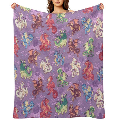 Chromatic Dragons in Purple Throw Blanket