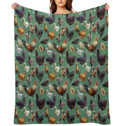 Backyard Chickens on Green Glitter Throw Blanket