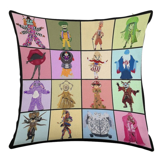 Masked Singer Season 4 - Hand Drawn Linen Throw Pillow Cover