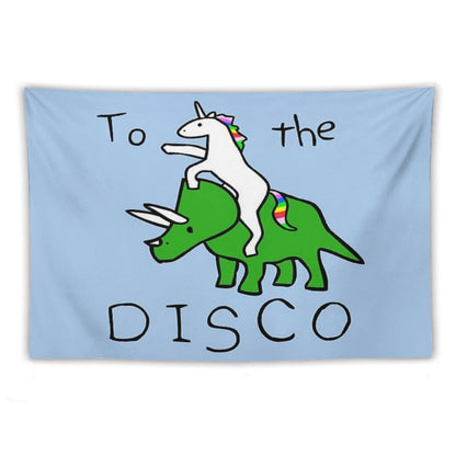 To The Disco (Unicorn Riding Triceratops) Tapestry