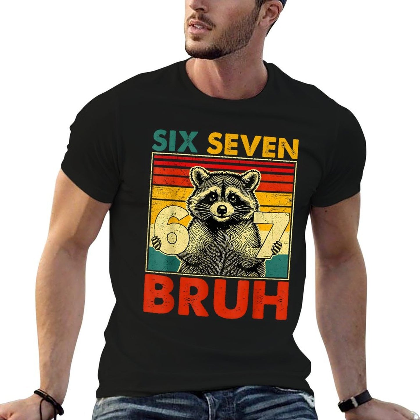 67 Meme 6 7 Numbers Raccoon Six Seven Bruh Funny Boys Kids  Slim-fit Cut T-Shirt