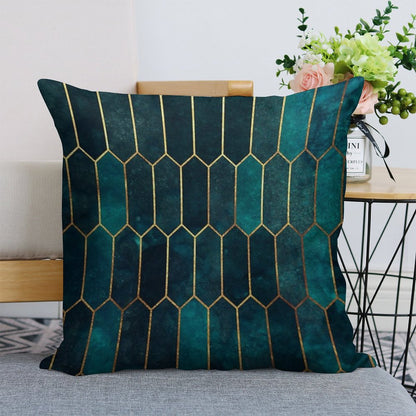 Deep Teal And Blue Gold  Pattern Linen Throw Pillow Cover