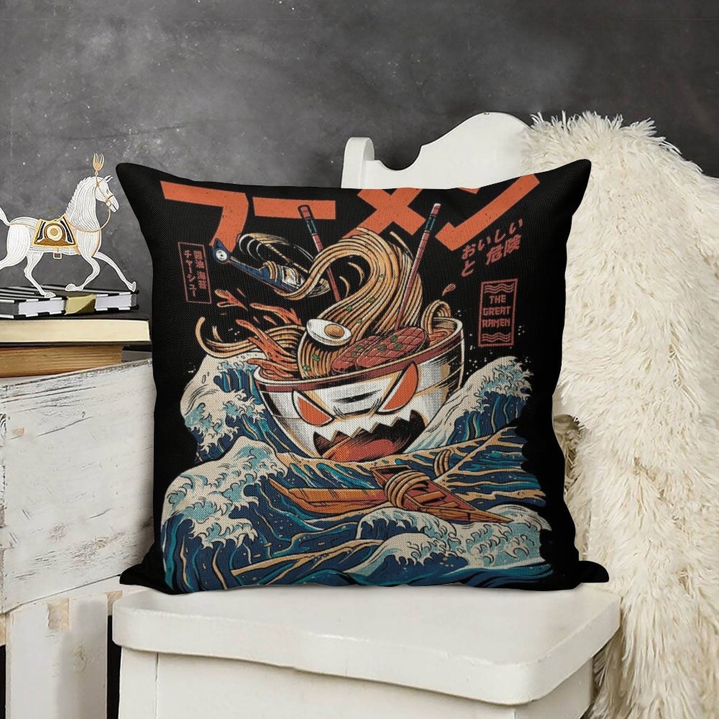 The Black Great Ramen Linen Throw Pillow Cover