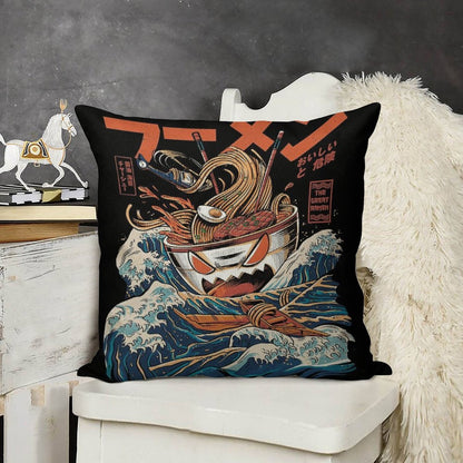 The Black Great Ramen Linen Throw Pillow Cover