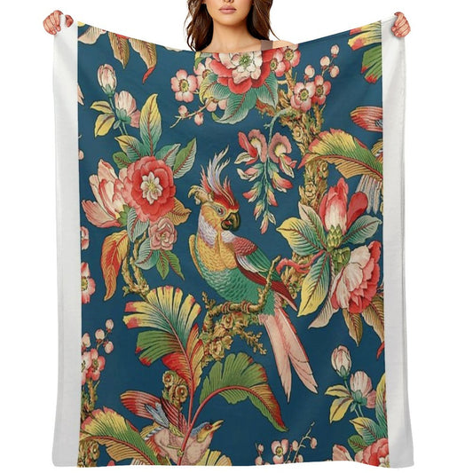 Antique French Chinoiserie in Blue Throw Blanket