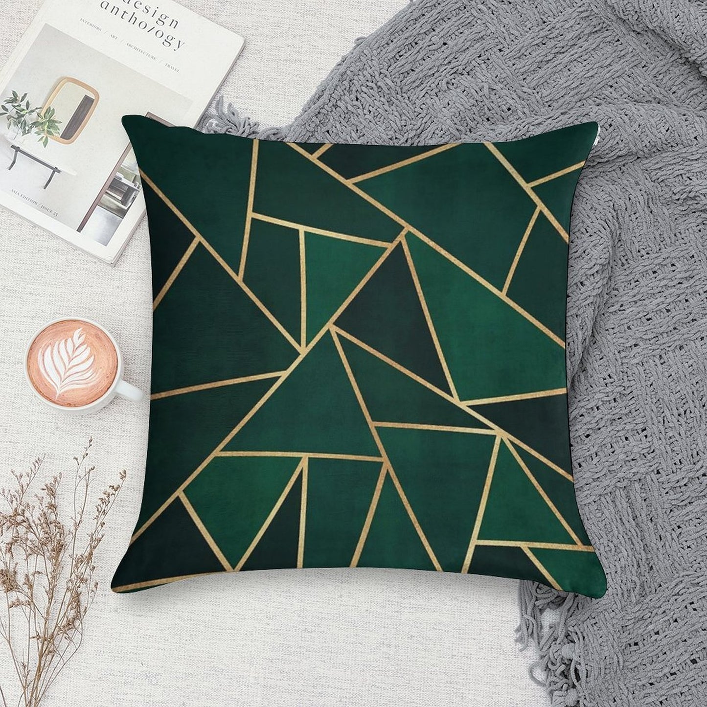 Green & Gold Pattern Soft Luxury Feel Throw Pillow