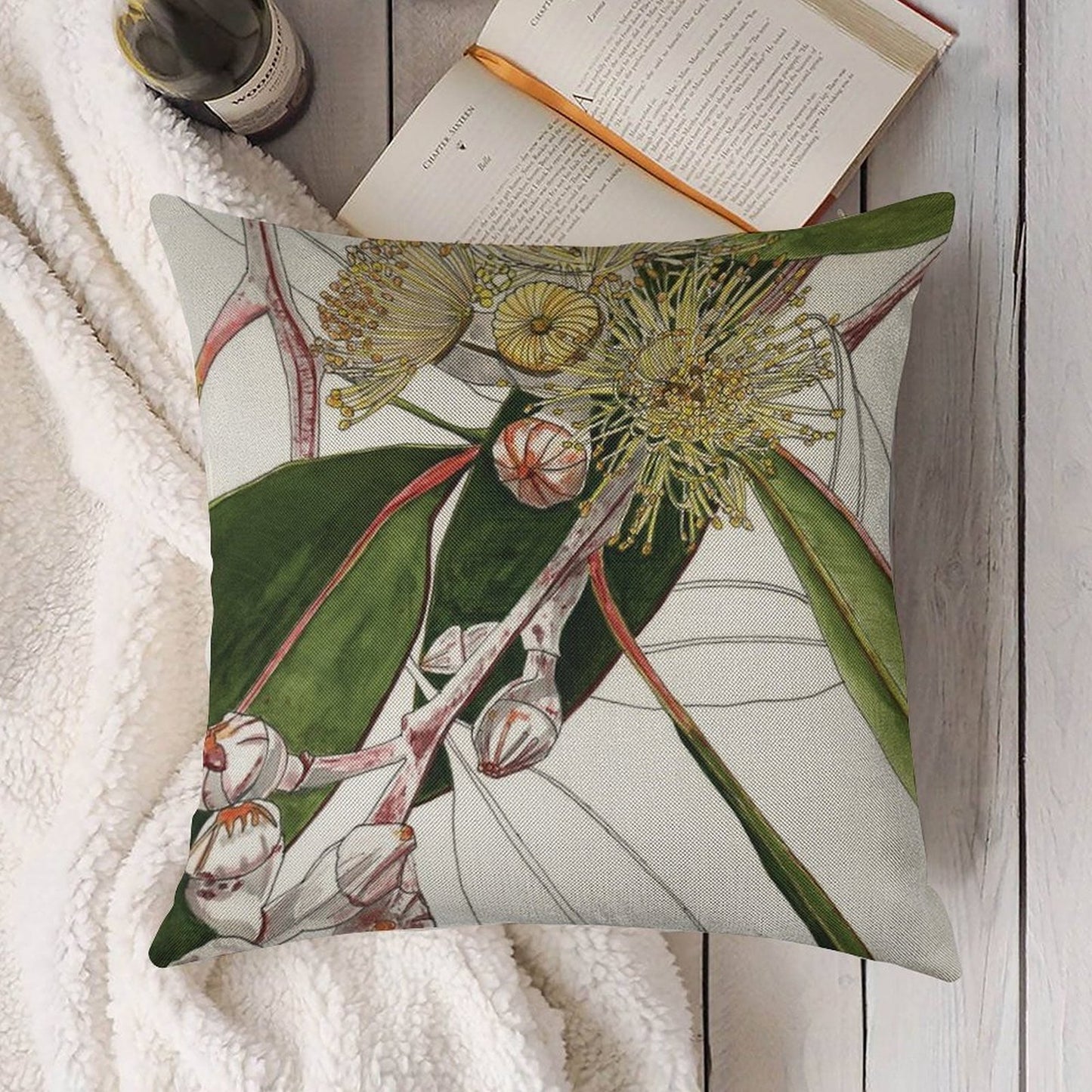 Eucalyptus Mallee Australian Native Linen Throw Pillow Cover