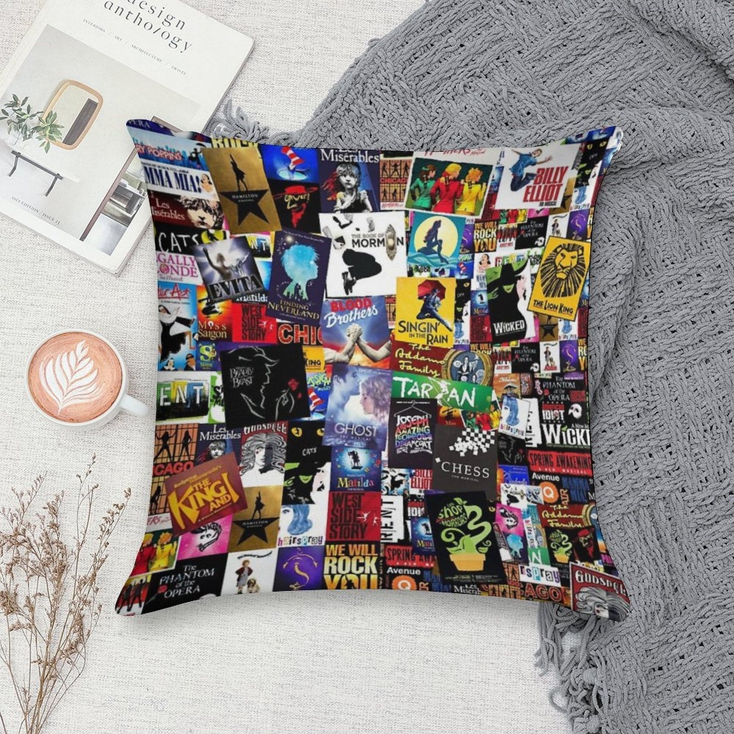 Musicals Collage IV Original Soft Washable Throw Pillow