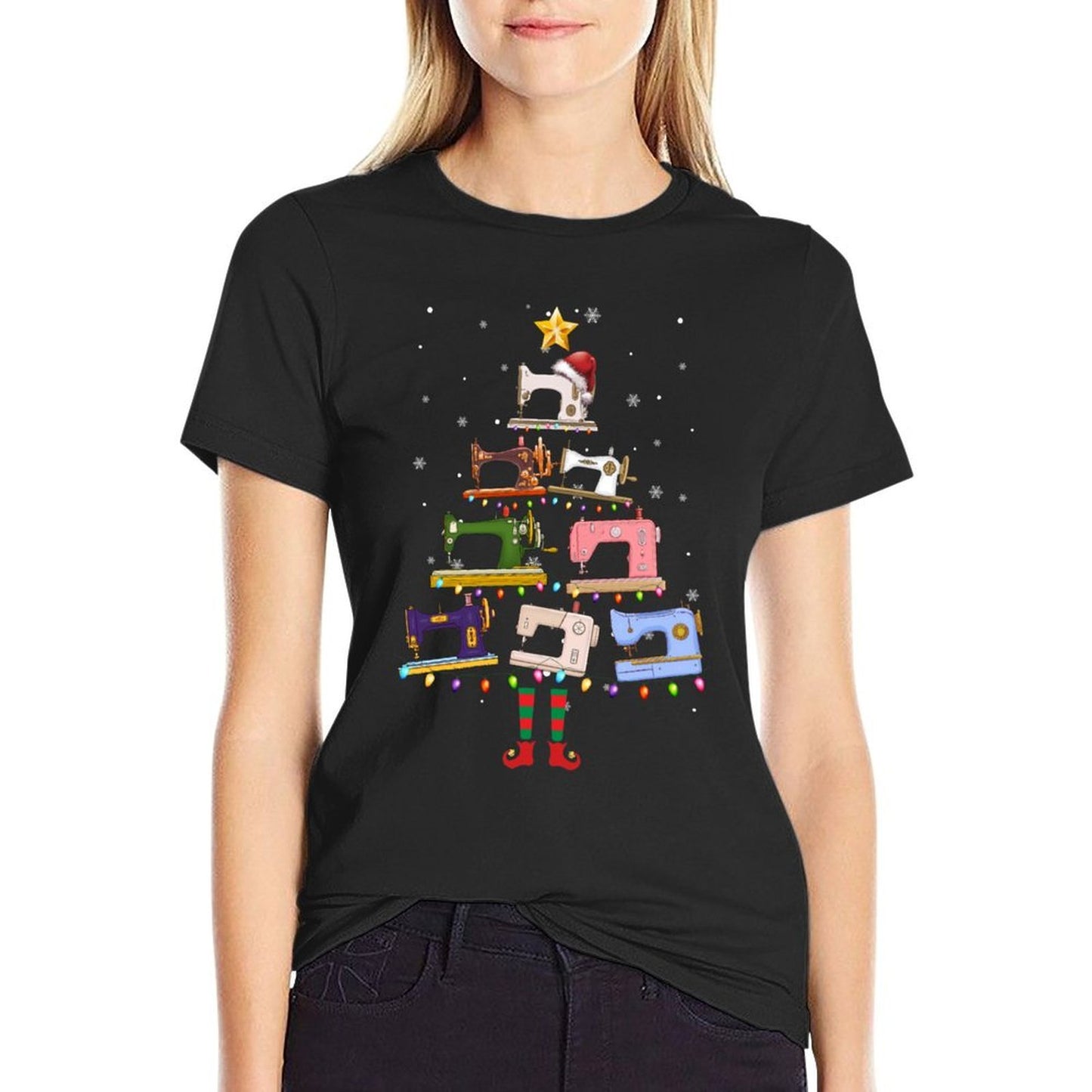 Sewing  Quilting Christmas Sewing Machine Graphic Women  Summer-ready Fabric T-Shirt