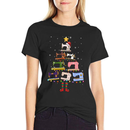 Sewing  Quilting Christmas Sewing Machine Graphic Women  Summer-ready Fabric T-Shirt