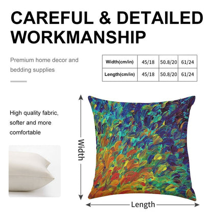 FOLLOW THE CURRENT 1, Bold Colorful Abstract Acrylic Painting Ocean Waves Blue Orange Splash Ombre Fine Art Linen Throw Pillow Cover