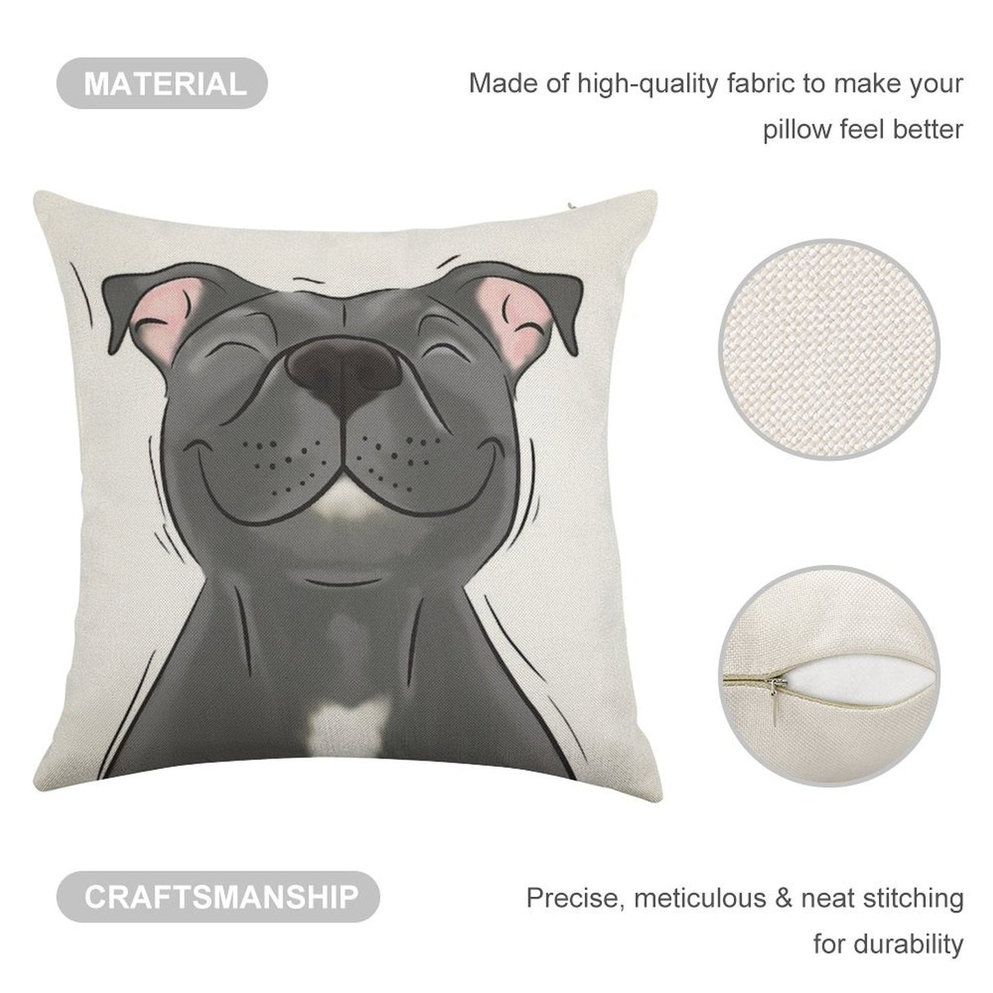 Smiling Blue Staffy Dog (stafford) Staffy Love Linen Throw Pillow Cover